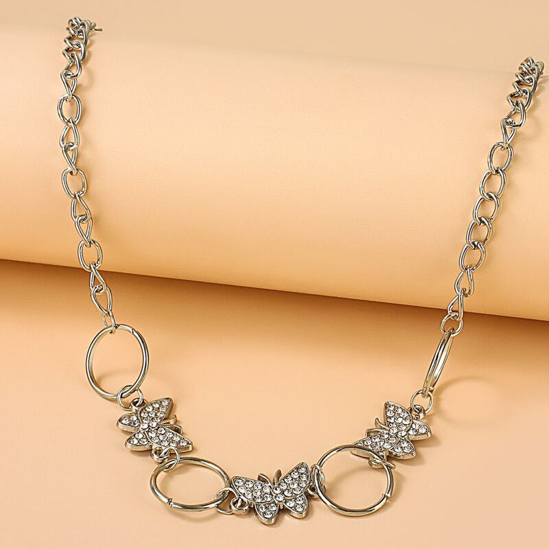 

Rhinestone Butterfly Necklace, Silver