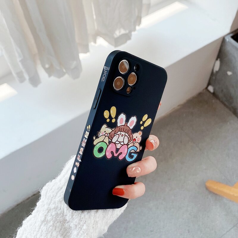 

Cartoon Print Phone Case, Black