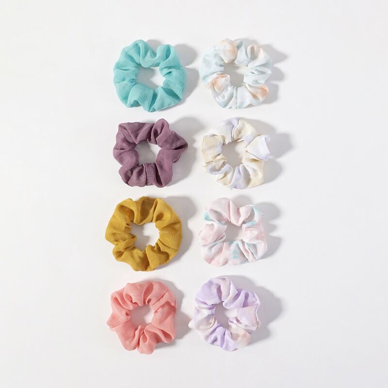 

8pcs Tie Dye & Plain Scrunchie, Multicolor