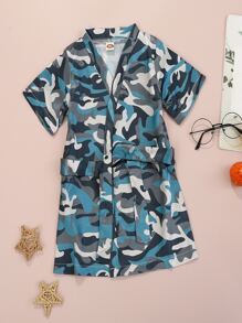 小男童迷彩睡袍帶腰帶