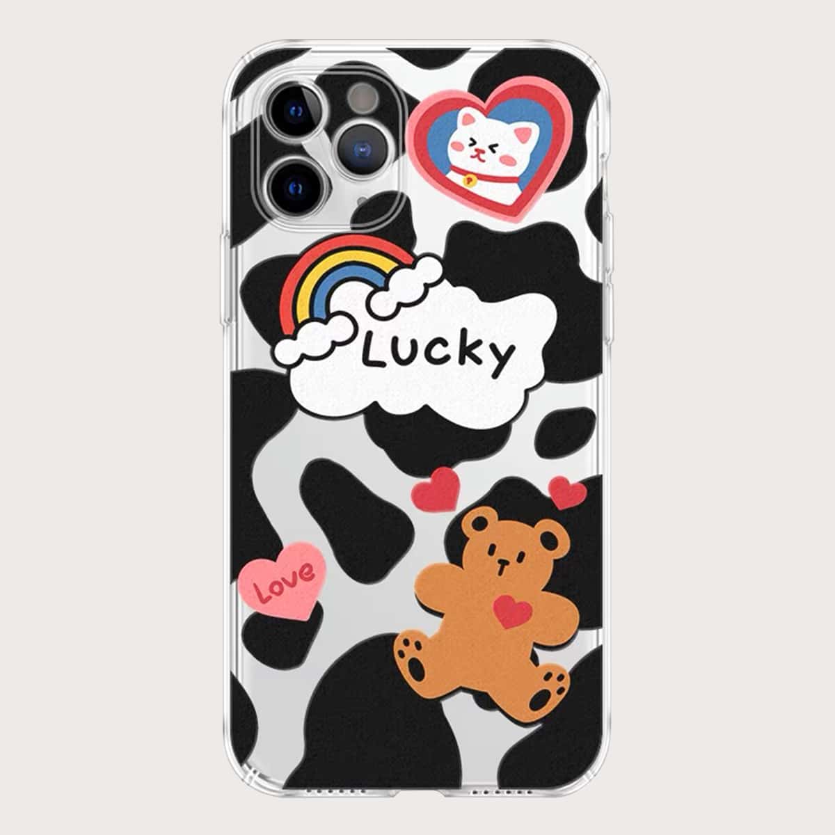 

Cartoon Print Phone Case, Black