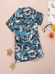 小男童迷彩睡袍帶腰帶