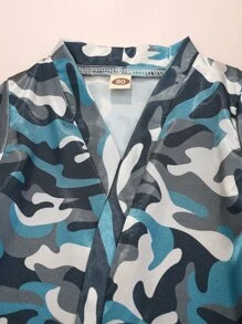 小男童迷彩睡袍帶腰帶