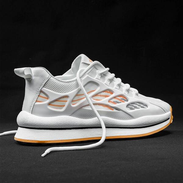 

Men Lace Up Decor Knit Sneakers, White