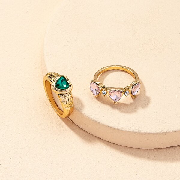 

2pcs Rhinestone Decor Ring, Gold