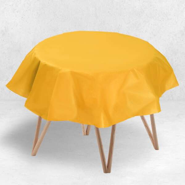 

1pc Plain Round Disposable Tablecloth, Yellow