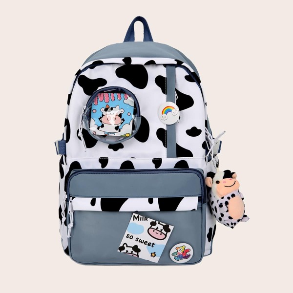 

Kids Cartoon Decor Cow Print Backpack, Blue