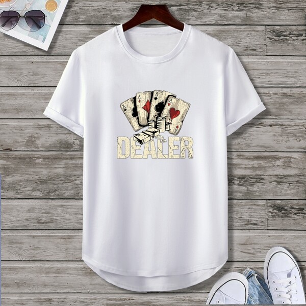 

Men Playing Card & Letter Graphic Tee, White