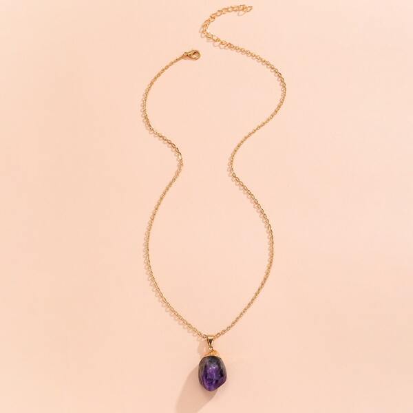 

Stone Pendant Necklace, Purple