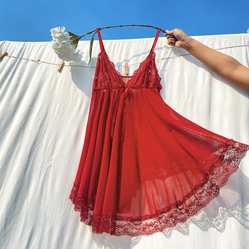 

Contrast Lace Mesh Slips, Burgundy