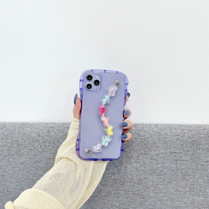 

Heart Hand Strap Clear Phone Case, Mauve purple