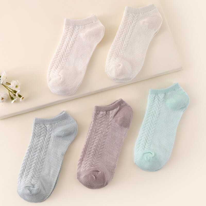 

5pairs Plain Ankle Socks, Multicolor