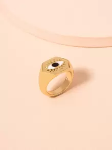眼睛图案戒指 - 金黃色 - 查看 1