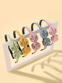 5入組小女童蝴蝶結裝飾波卡圓點髮帶 - 彩色 - 查看 1