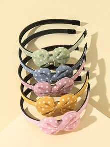 5入組小女童蝴蝶結裝飾波卡圓點髮帶 - 彩色 - 查看 5