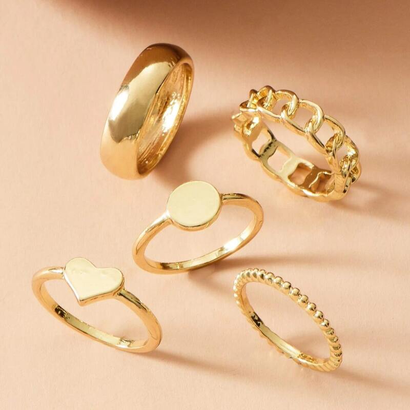 

4pcs Heart Decor Ring, Gold