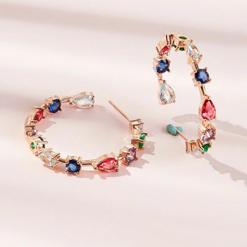 

Rhinestone Hoop Earrings, Rose gold