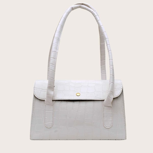 

Minimalist Croc Embossed Shoulder Bag, White