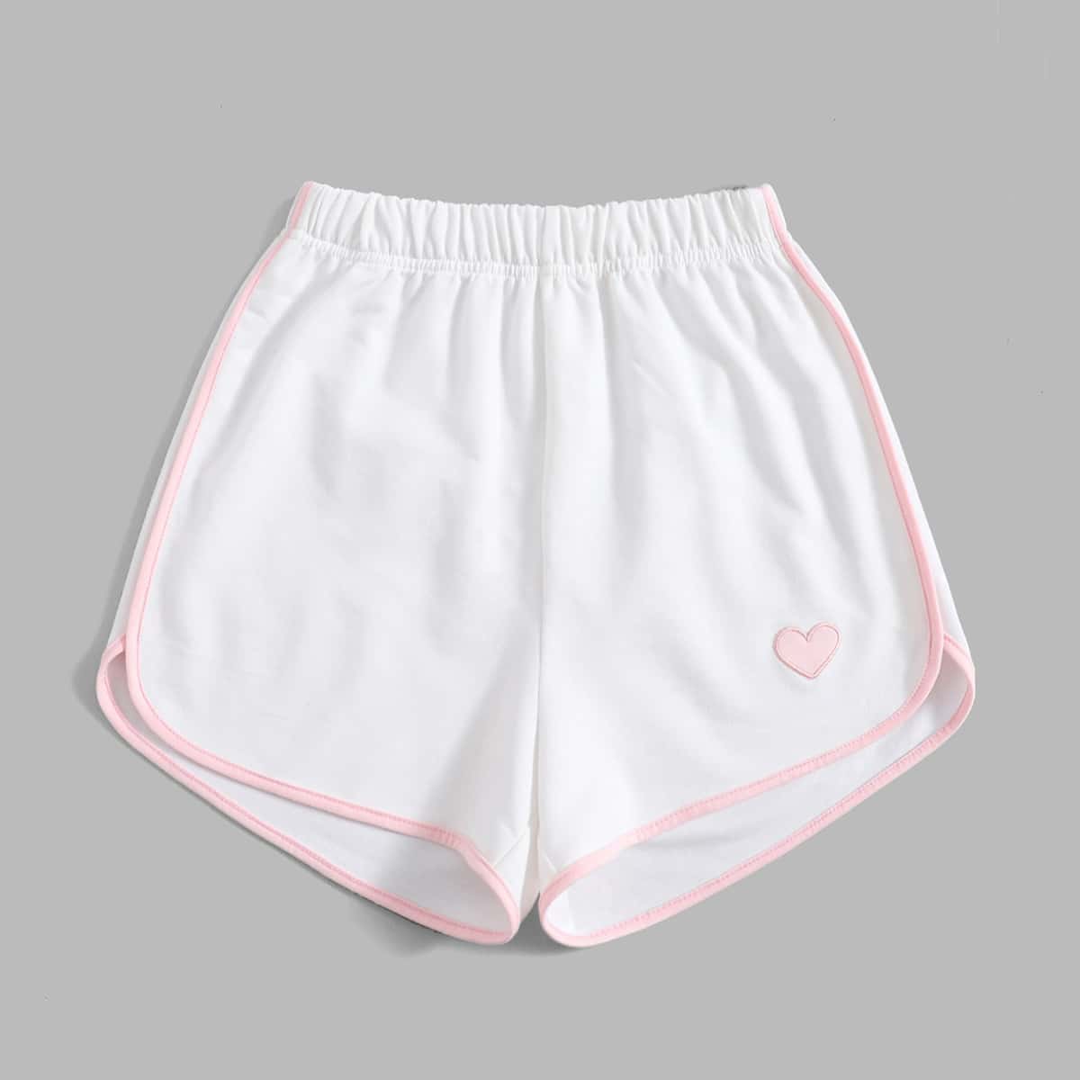 

Heart Embroidery Dolphin Shorts, White