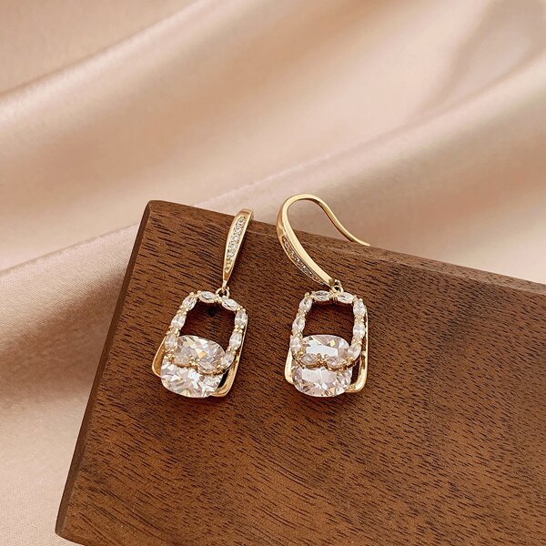 

Zircon Decor Earrings, Gold