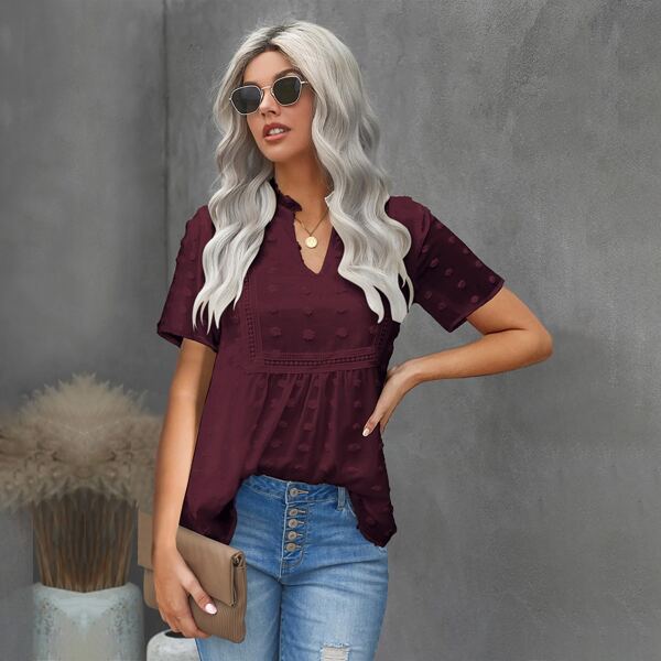 

Swiss Dot Frill Chiffon Blouse, Maroon
