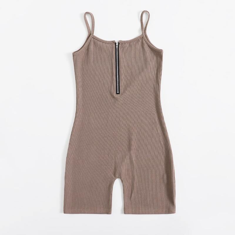 

Solid Ribbed Unitard Jumpsuit, Mocha brown