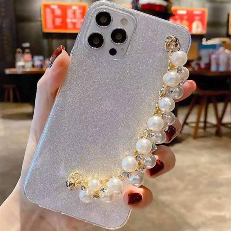 

Faux Pearl & Rhinestone Hand Strap Phone Case, Multicolor