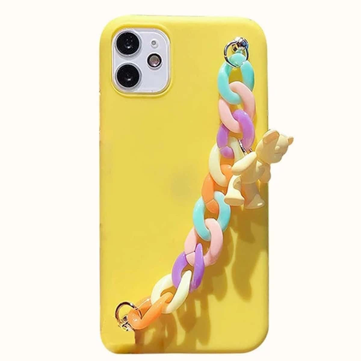 

Cartoon Bear Chain Hand Strap Phone Case, Yellow