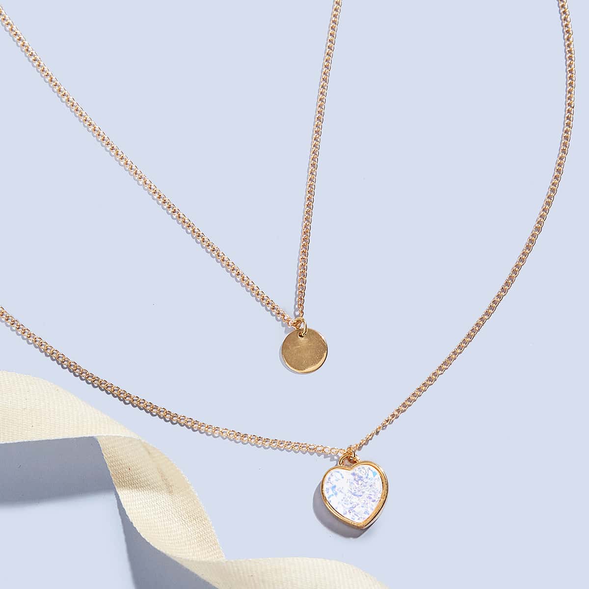 

2pcs Heart Charm Necklace, Gold