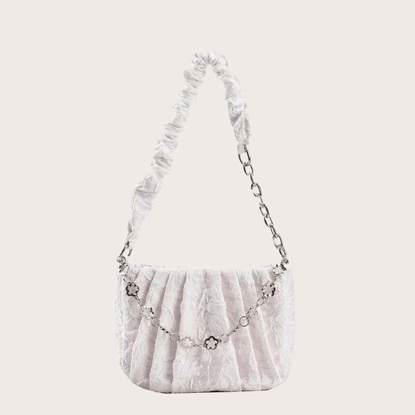 

Ruched Design Chain Shoulder Bag, White