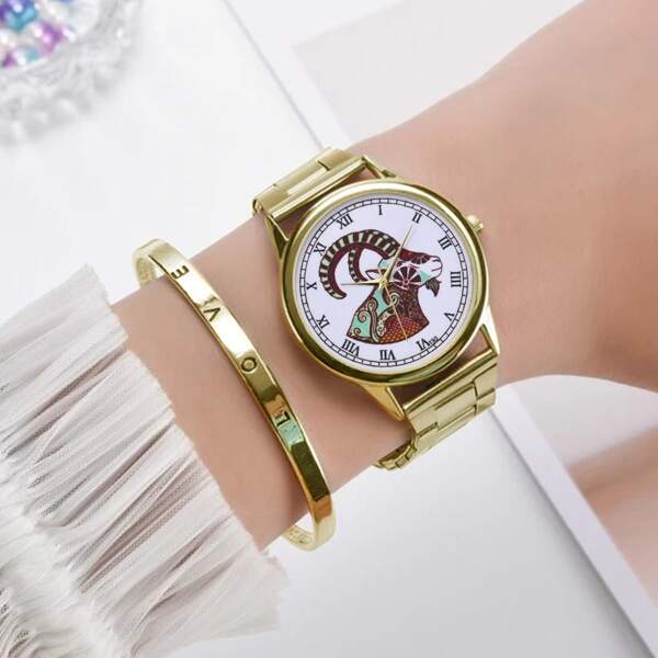 

1pc Sheep Print Dial Quartz Watch & 1pc Bracelet