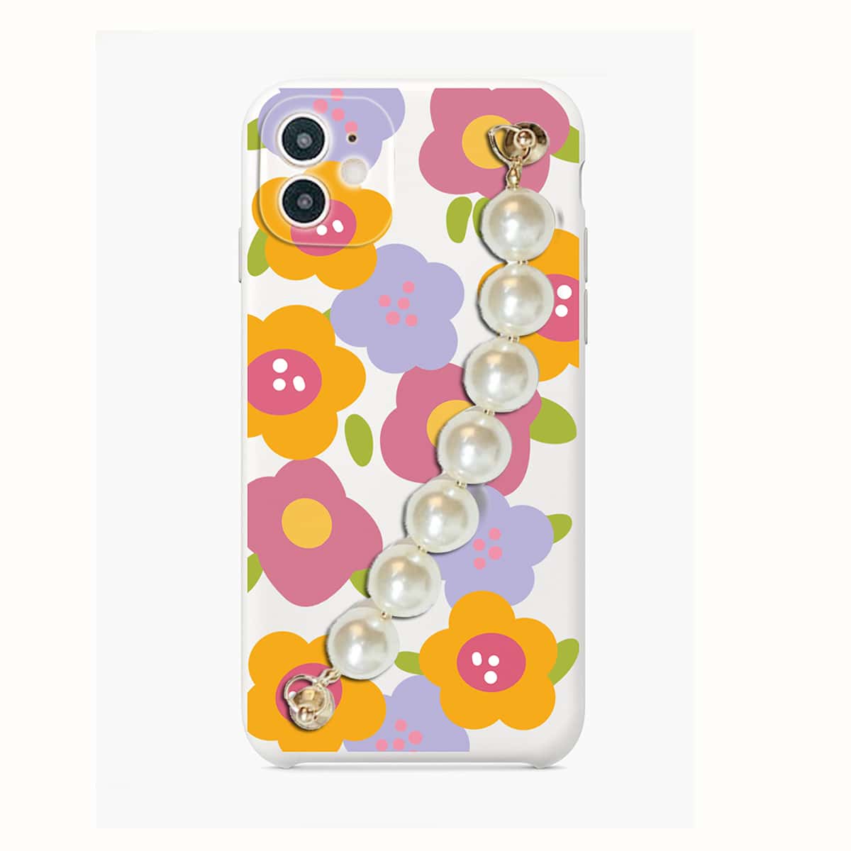 

Floral Pattern Phone Case With Hand Strap, White