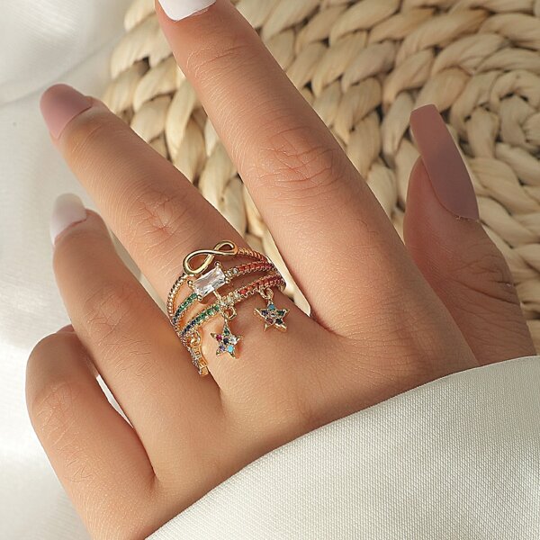 

Zircon & Star Decor Ring, Gold