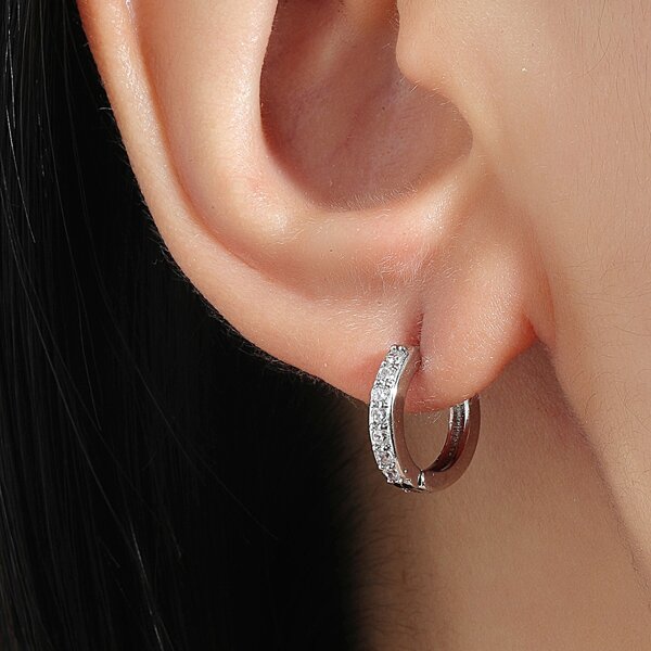 

Zircon Decor Hoop Earrings, Silver