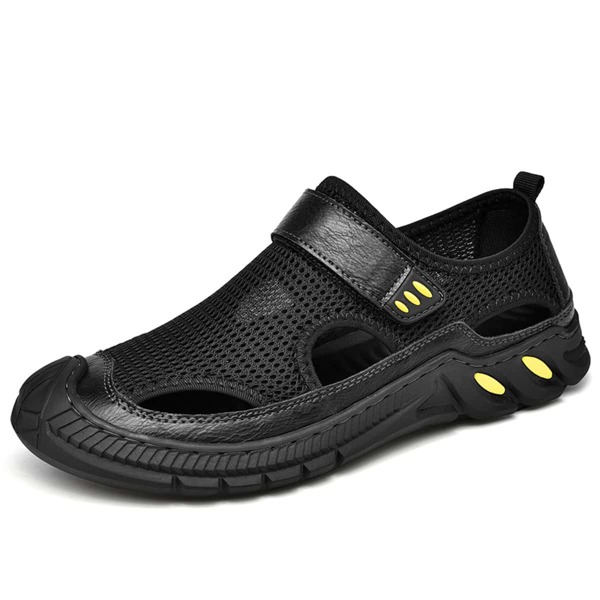 

Men Cut Out Velcro Strap Sandals, Black