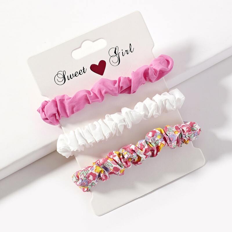 

3pcs Ditsy Floral & Plain Hair Tie, Multicolor