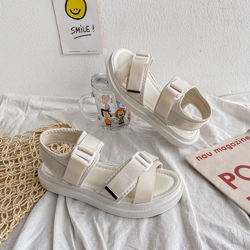 

Velcro Strap Sport Sandals, Beige