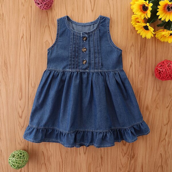 

Toddler Girls Pleated Detail Ruffle Hem Denim Dress, Dark wash