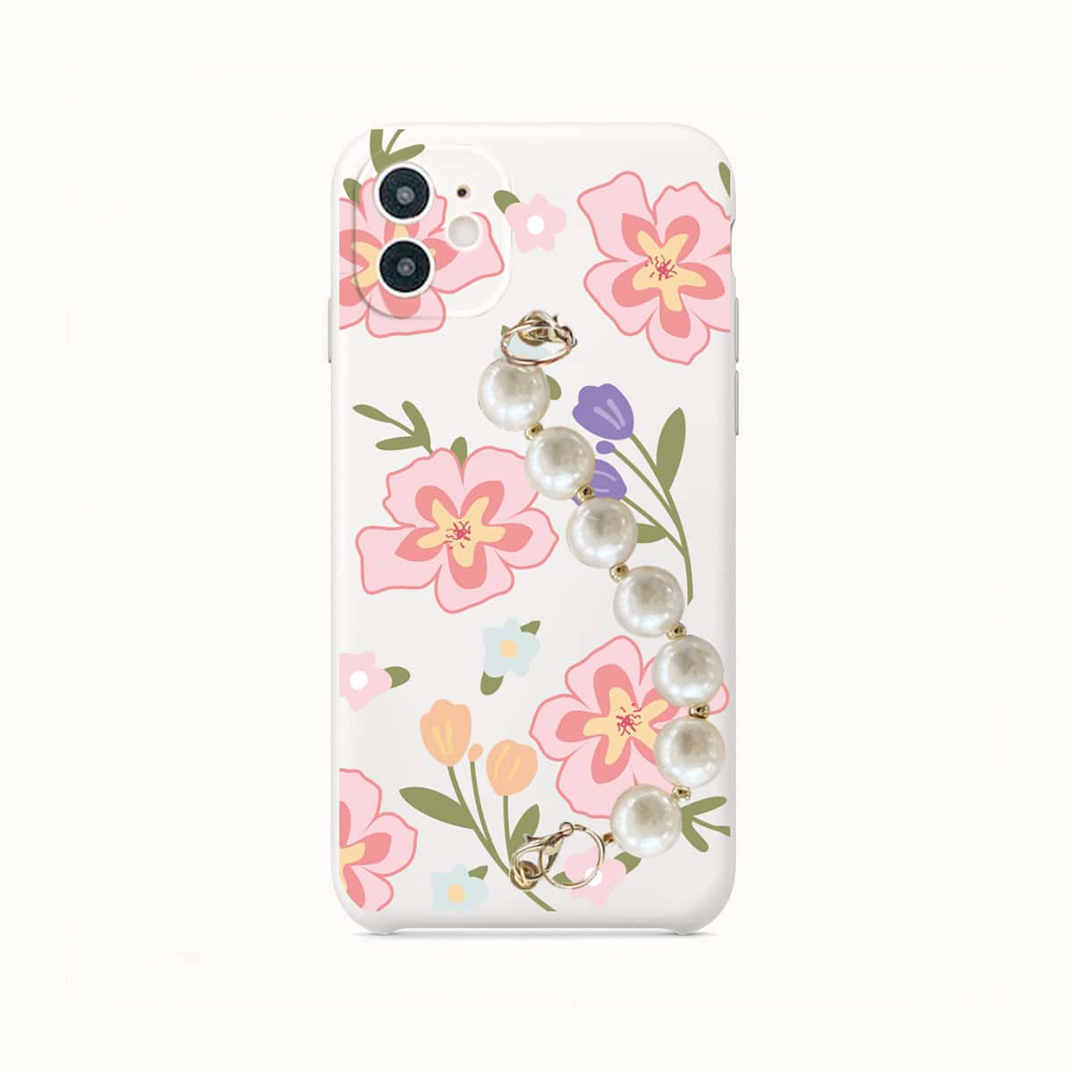 

Faux Pearl Hand Strap Phone Case, White