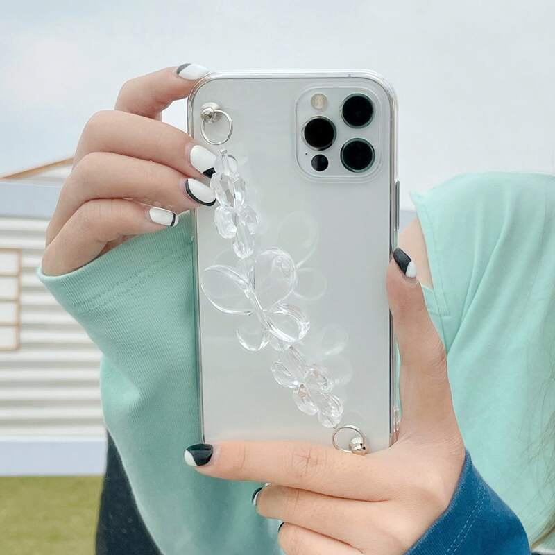 

Clear Butterfly Hand Strap Phone Case, Multicolor
