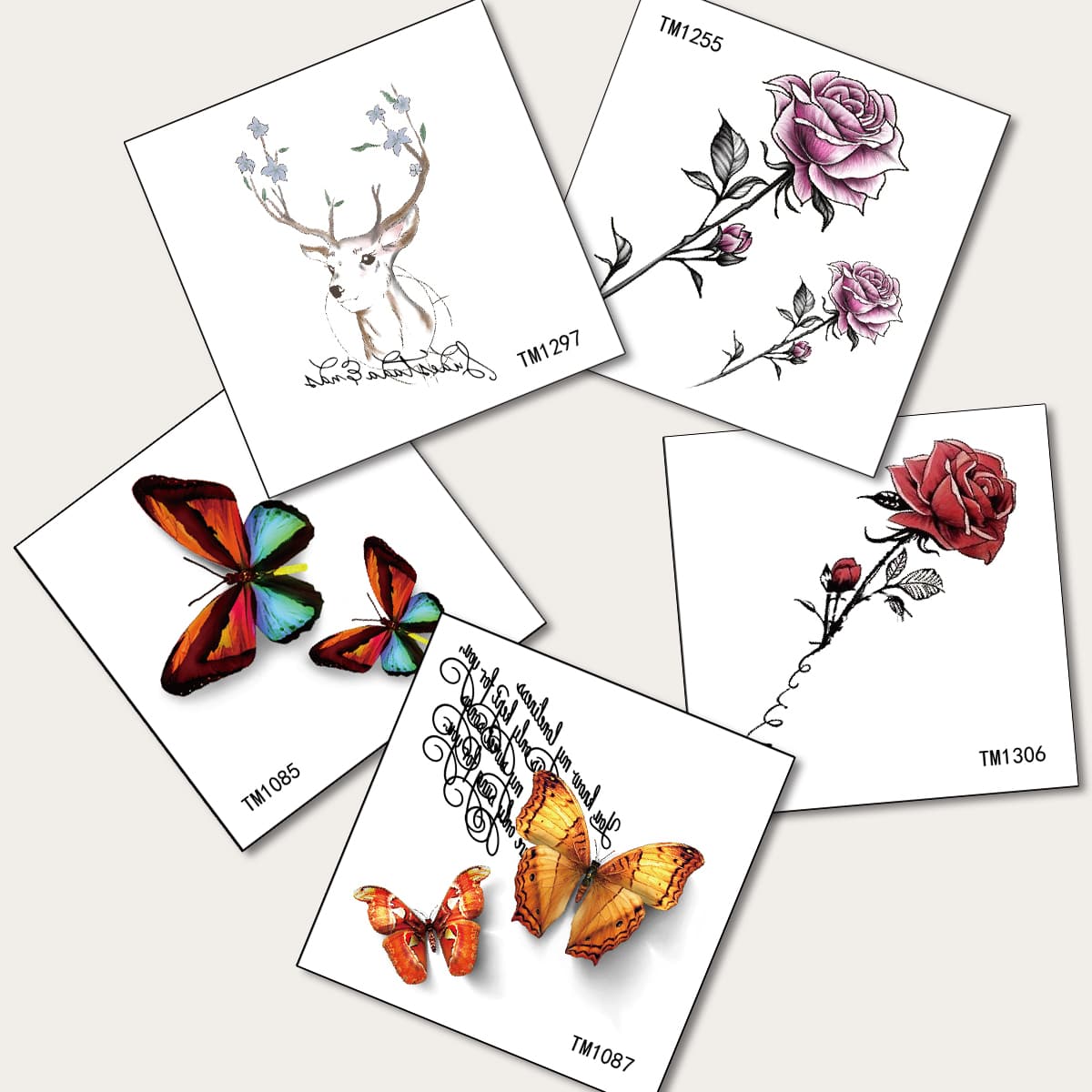 

5sheets Butterfly & Rose Tattoo Sticker, Multicolor