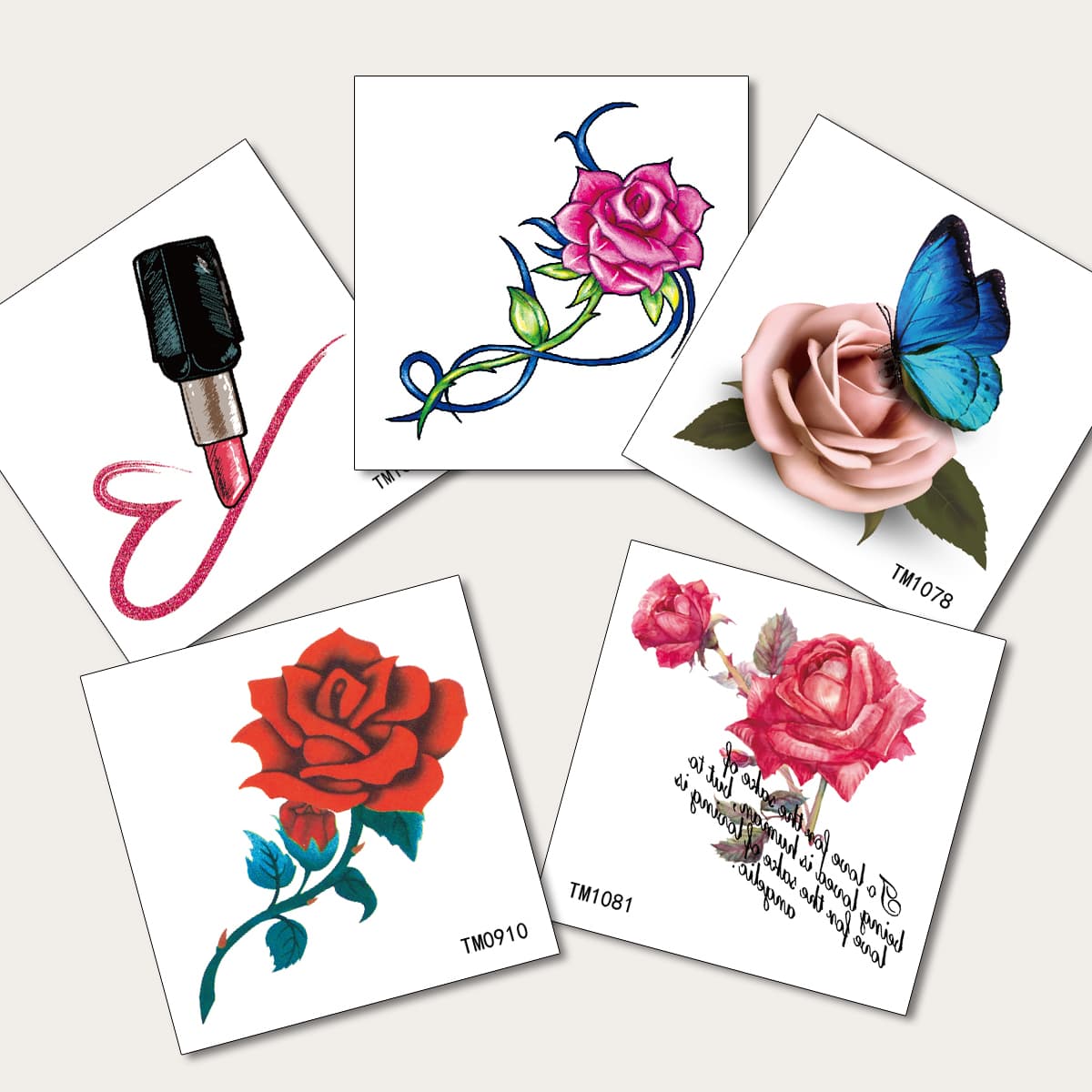 

5sheets Flower Pattern Tattoo Sticker, Red