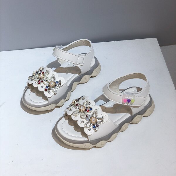 

Toddler Girls Rhinestone Decor Non-slip Sandals, White