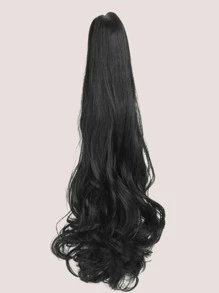 Long curly brown hair clip-on ponytail, synthetic ponytail extension wig - Black - View 2