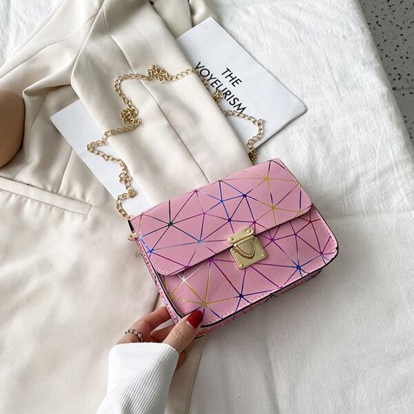 

Geo Graphic Push Lock Crossbody Bag, Pink