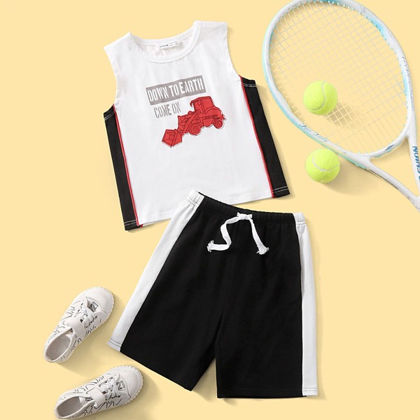 

Toddler Boys Slogan Graphic Tank Top & Track Shorts Set, Black and white