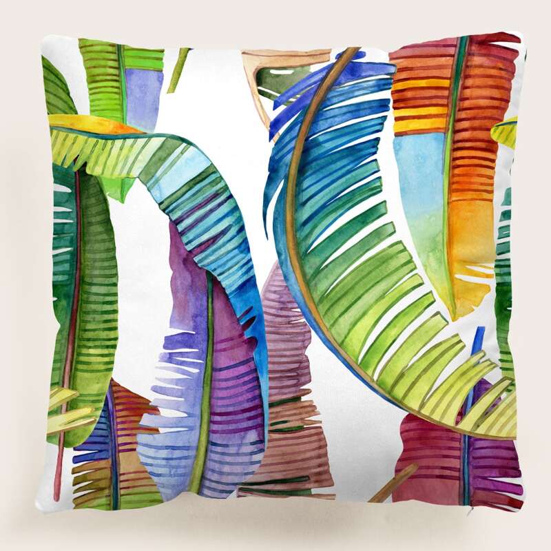 

Leaf Print Cushion Cover Without Filler, Multicolor