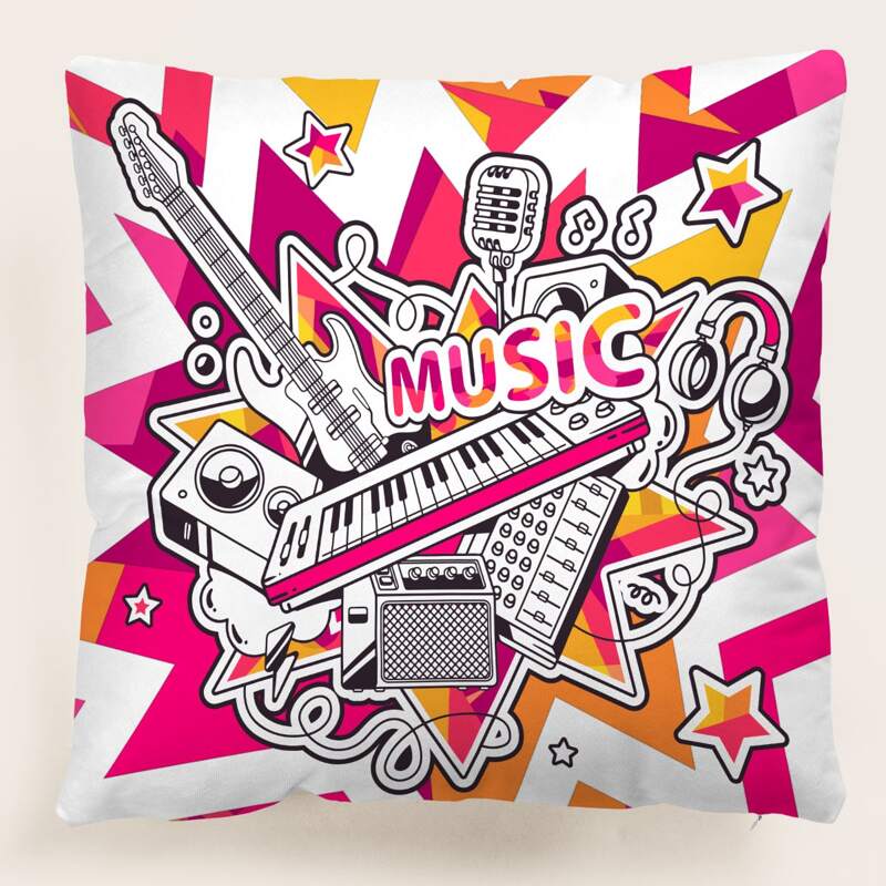 

Musical Instrument Print Cushion Cover Without Filler, Multicolor