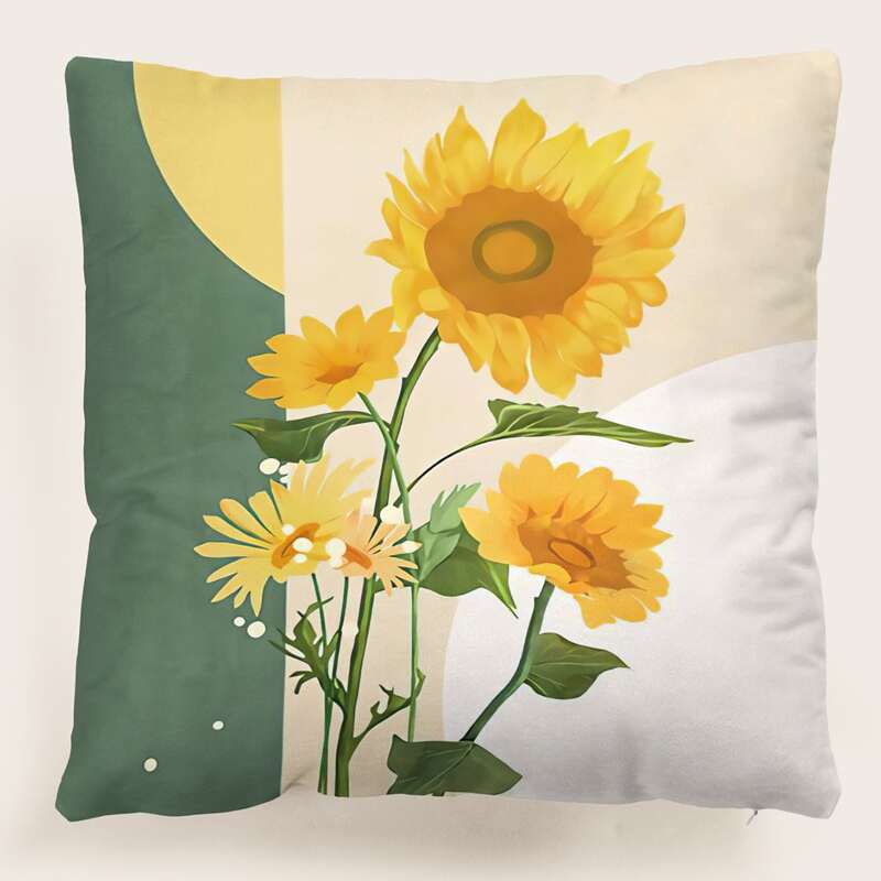 

Sunflower Print Cushion Cover Without Filler, Multicolor