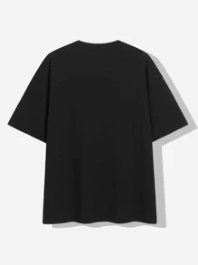 Manfinity Camiseta con estampado de letra y dibujos animados - Negro - Ver 2